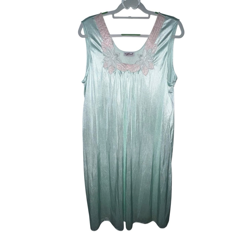 VTG Gilead Nightgown Women L Nylon 5075 Lace Cottage Comfy Sleepwear Mint Green